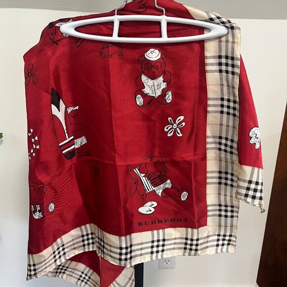 Burberry Bears and Check Silk Scarf - Picture 1 of 6